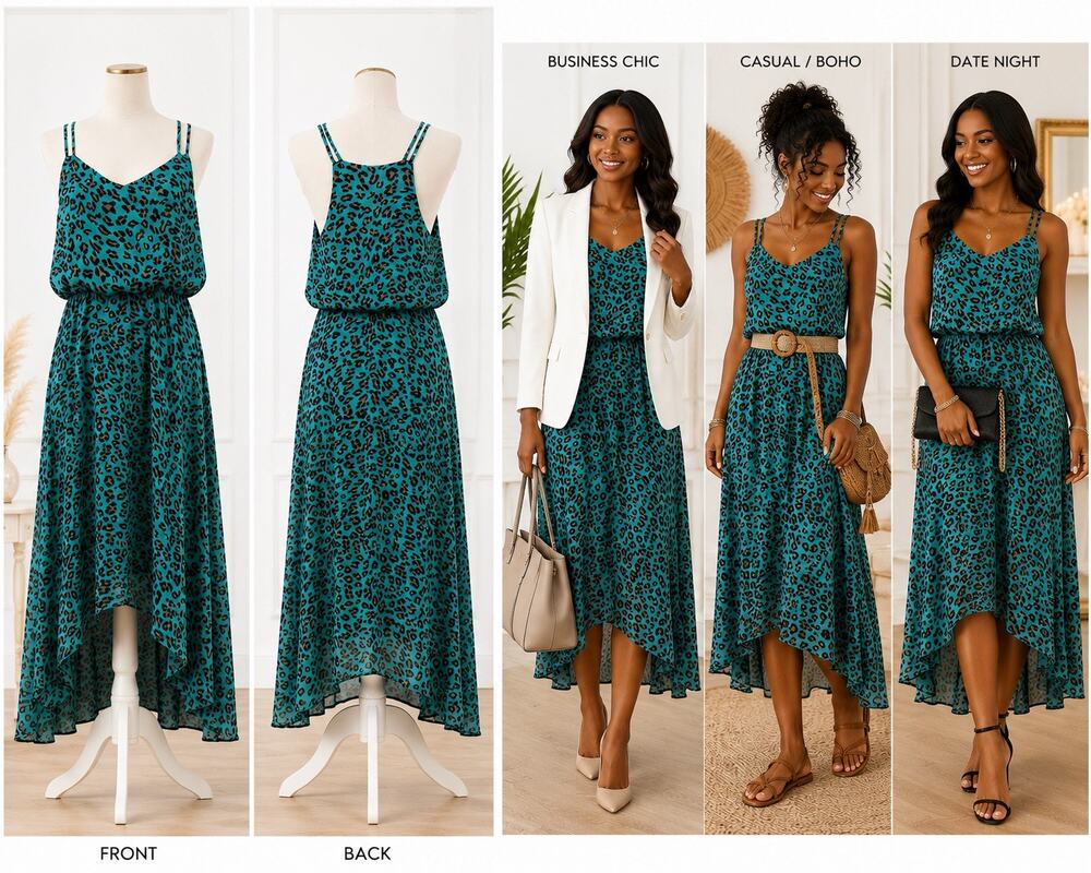 Forever 21 Turquoise Leopard Print High-Low Chiffon Maxi Dress | Size Small